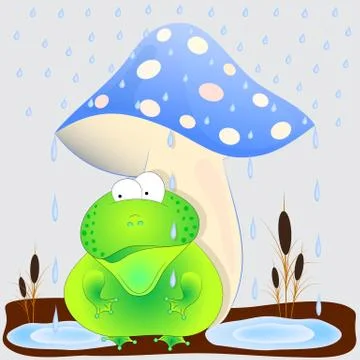 Toad under the mushroom cartoon vector illustration Illustrazione stock