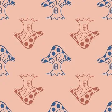 Toadstool amanita seamless pattern pink pastel for textile design 스톡 일러스트