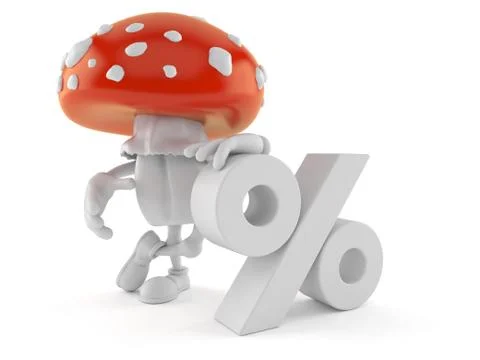 Toadstool character with percent symbol Stock Illustration