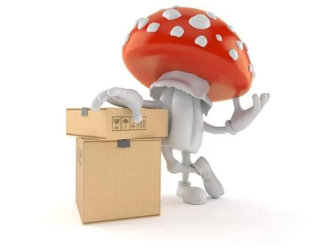 Toadstool character with stack of boxes Illustrazione stock