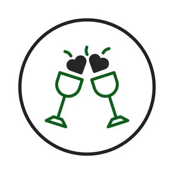 Toast of affection two wine glasses joined together creating hearts design .. Stock Illustration