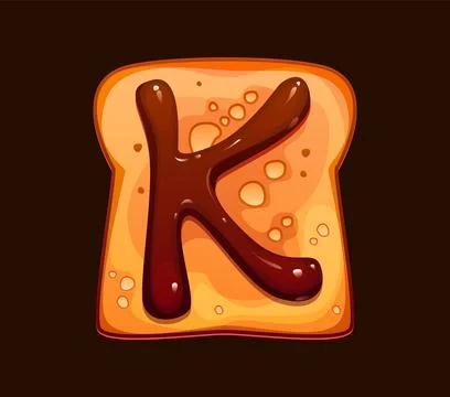 Toast bread with chocolate letter K breakfast font Stock Illustration