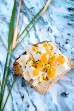 Toast bread with cooked egg served with ,jamon Stock Photos