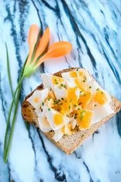 Toast bread with cooked egg served with ,jamon Stock Photos