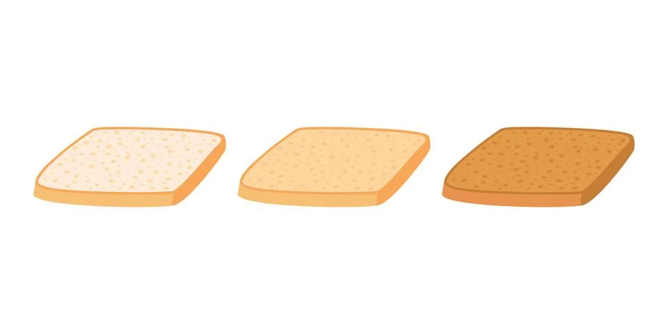 Toast bread cut slice from wheat set. Toasted piece bakery food. Slices of to Illustrazione stock