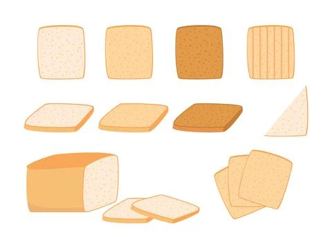 Toast bread cut slice from wheat set. Toasted piece bakery food. Slices of toast イラスト素材