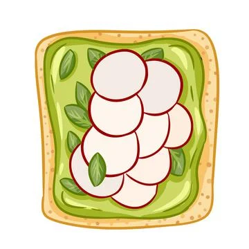 Toast bread isolated icon on white background. Sandwich with radish and green Stock Illustration