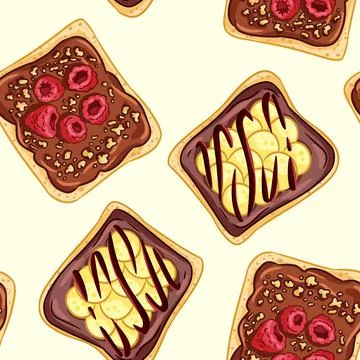 Toast bread sandwiches comic style seamless border pattern. Sandwiches with c Stock Illustration