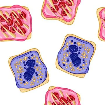 Toast bread sandwiches comic style seamless border pattern. Sandwiches with b 스톡 일러스트