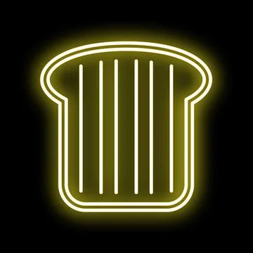 Toast bread slice yellow neon glowing icon sign Stock Illustration