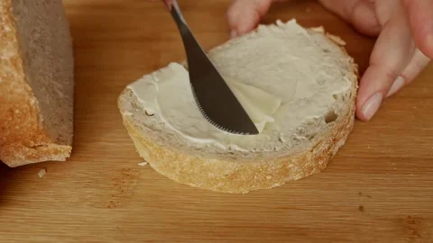 Toast with butter. A rustic breakfast. A close-up of the breakfast. Stock Footage 308397463