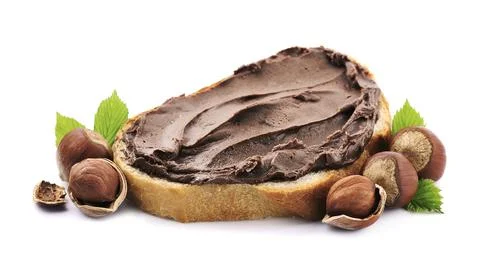 Toast with chocolate paste and hazelnuts Stock Photos