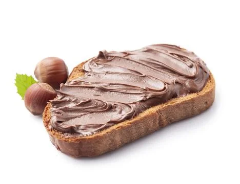 Toast with chocolate paste with filbert nuts Stock Photos