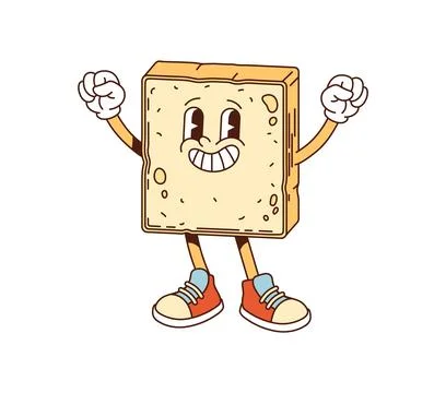 Toast groovy breakfast slice of bread character Stock Illustration