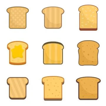 Toast icons set flat isolated Stock Illustration