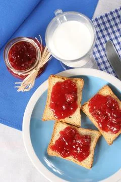 Toast with jam fruit 스톡 사진