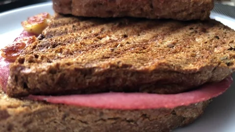Toast with jambon for breakfast. Stock Footage 272620187