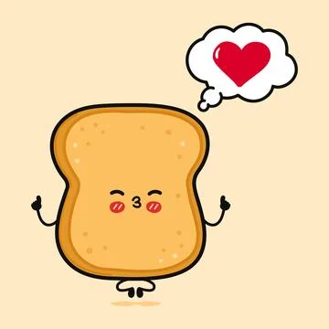 Toast piece of bread doing yoga with speech bubble. Vector hand drawn cartoon Illustrazione stock