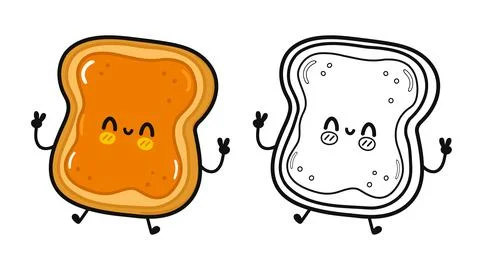 Toast piece of bread with peanut butter characters bundle set. Vector hand .. Stockillustratie