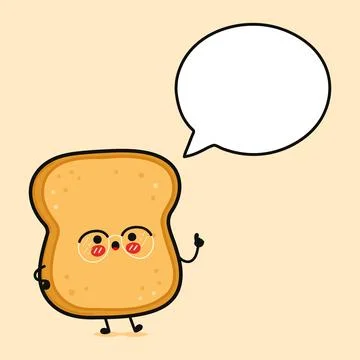 Toast piece of bread with speech bubble. Vector hand drawn cartoon kawaii c.. 스톡 일러스트