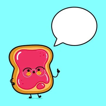 Toast piece of bread with speech bubble. Vector hand drawn cartoon kawaii c.. Stock Illustration