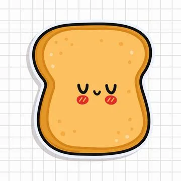 Toast piece of bread sticker. Vector hand drawn cartoon kawaii character il.. Illustrazione stock