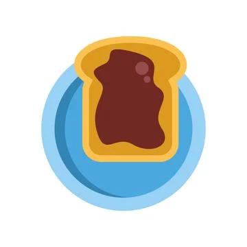 Toast slice with chocolate spread on blue plate 스톡 일러스트