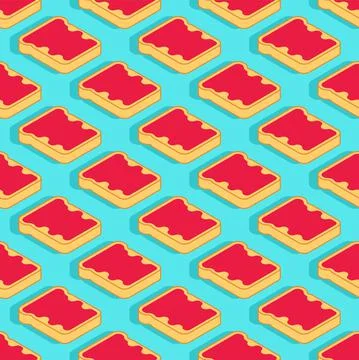 Toast with strawberry jam pattern seamless. Food background Stock Illustration