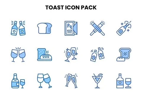 Toast Two Colour Bundle Icons Pack Stock Illustration