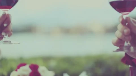 Toast for two to the sea during dinner. Stock Footage 54817940