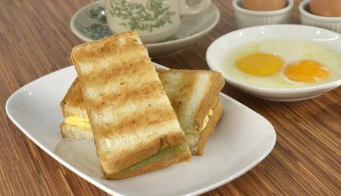 Toasted bread and egg set in south east asia Stock Photos