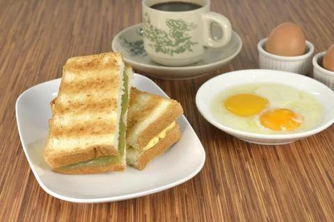 Toasted bread and egg set in south east asia Fotos Stock