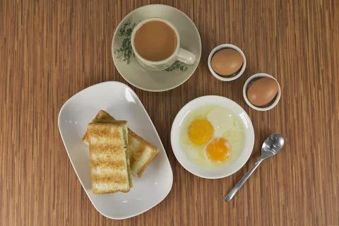 Toasted bread and egg set in south east asia Stock Photos