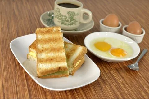 Toasted bread and egg set in south east asia Stock Photos