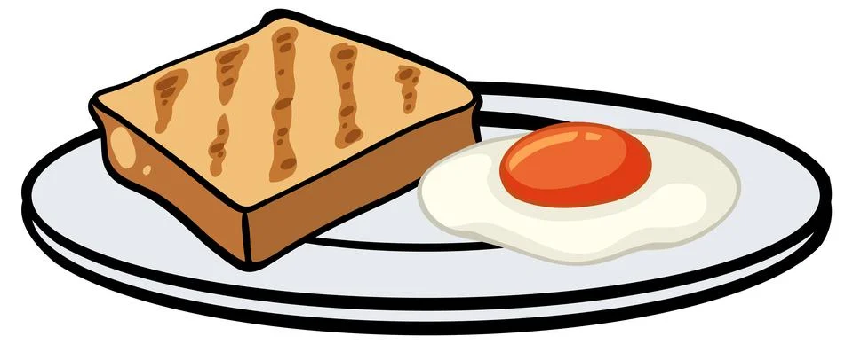 Toasted bread and fried egg on the plate Stock Illustration