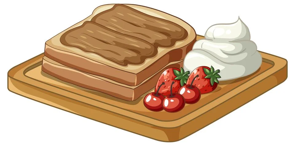 Toasted Bread with Chocolate Spread Whipped Cream and Fresh Berries Stock Illustration