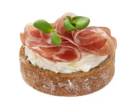 Toasted bread with coppa ham isolated on white background Foto stock