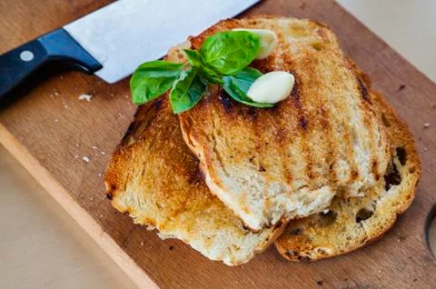 Toasted bread garlic basil Stock Photos