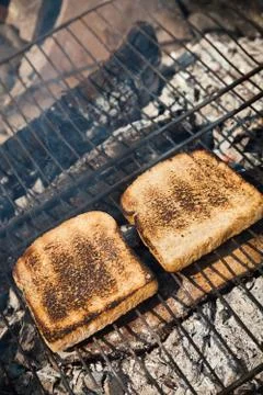 Toasted bread on the grill 스톡 사진