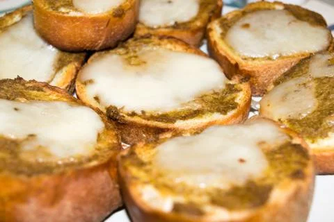 Toasted bread with olive paste and cheese Stock Photos