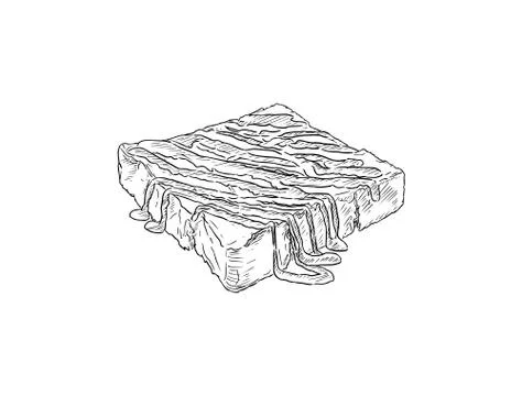 Toasted bread with sauce,  hand draw sketch vector. Illustrazione stock