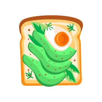 Toasted bread slice with avocado and boiled egg. Healthy and tasty breakfast Stock Illustration