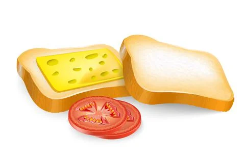 Toasted bread slice with butter cheese tomatoes Illustrazione stock