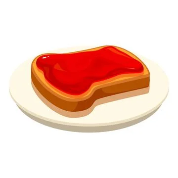 Toasted bread slice lying on plate with strawberry jam spread on top Illustrazione stock