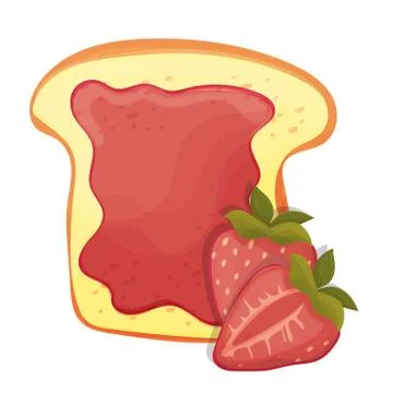 Toasted bread slice of a sandwich red strawberry jam for breakfast Stock Illustration