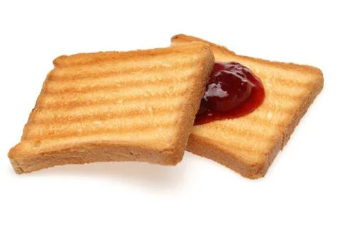 Toasted bread slices with jam Stock Photos