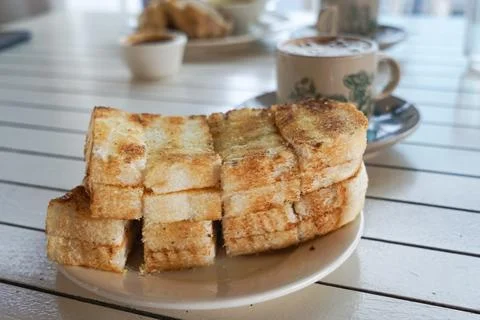 Toasted Bread With Teh Tarik On Table Stock Photos