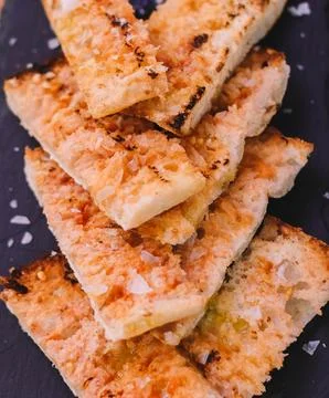Toasted bread with tomato, typical of the Catalan region Stock Photos