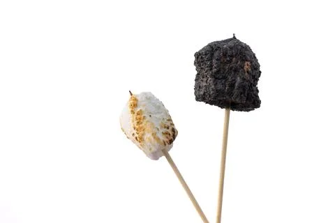 Toasted marshmallows on a white background Stock Photos