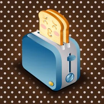 Toaster and sliced bread with face expression cartoon Stock Illustration
